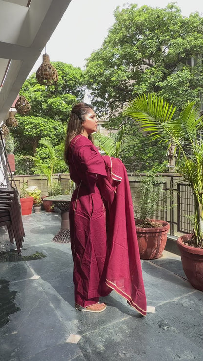 Deep Marsala - Meher Set with Dupatta